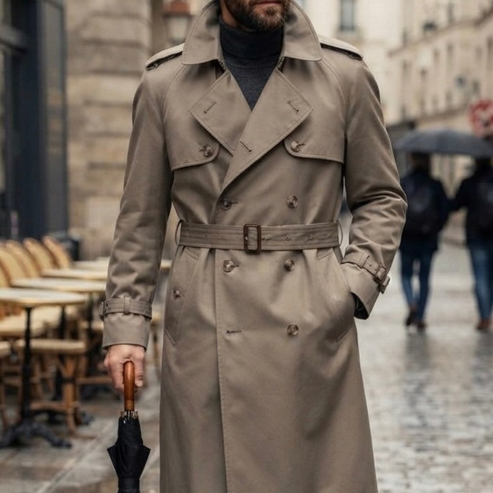 Vintage‎ 80s Christopher Hayes Mens 40L Khaki Tan Double Breasted Trench Coat